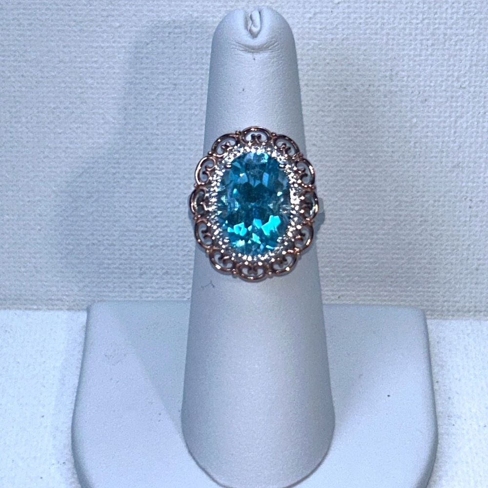 NWOT Genuine Neon Apatite Halo Gemstone Sterling Rose Gold Plated Cocktail Ring